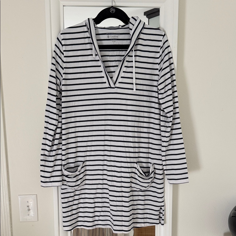 Coolibar Navy and White Striped Hoodie